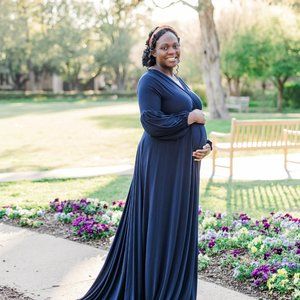 XL Navy Blue Silk Fairies Maternity Dress